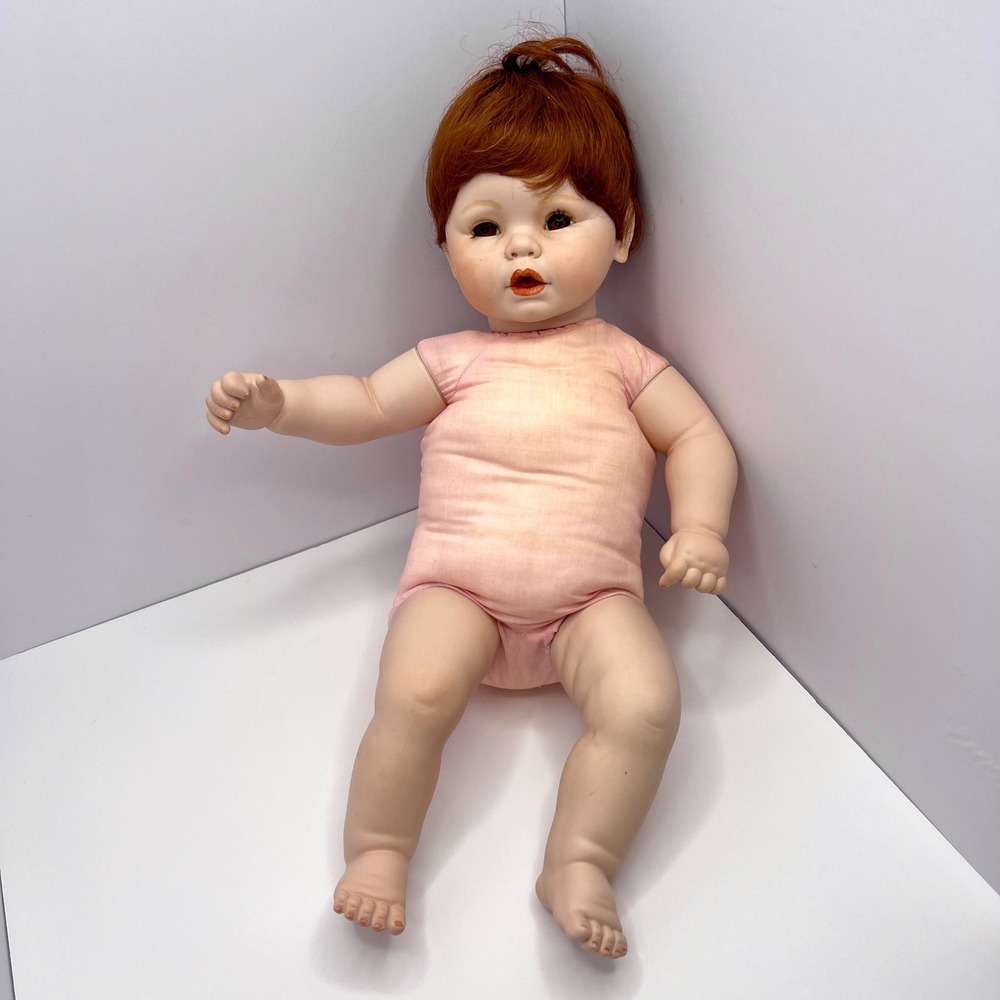 Vintage Hand‎ Painted Signed Redhead Baby Doll 22" Porcelain Limbs Cloth Body